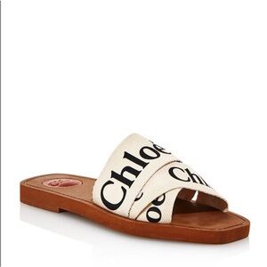Chloe Woody Flat Logo Ribbon Slide Sandals Color: WHITE Size 7 NWT